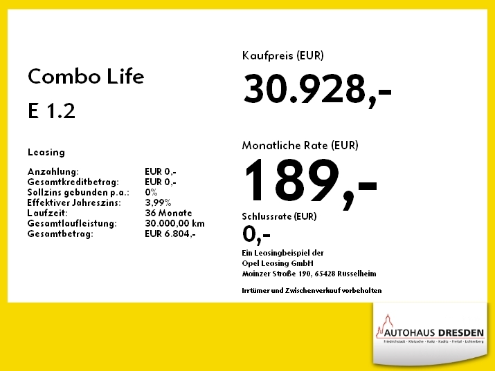 Opel Combo Life E 1.2 Turbo Edition Automatik Bremsas image
