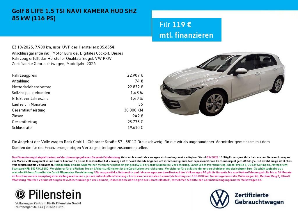 Volkswagen Golf 8 LIFE 1.5 TSI NAVI KAMERA HUD SHZ image